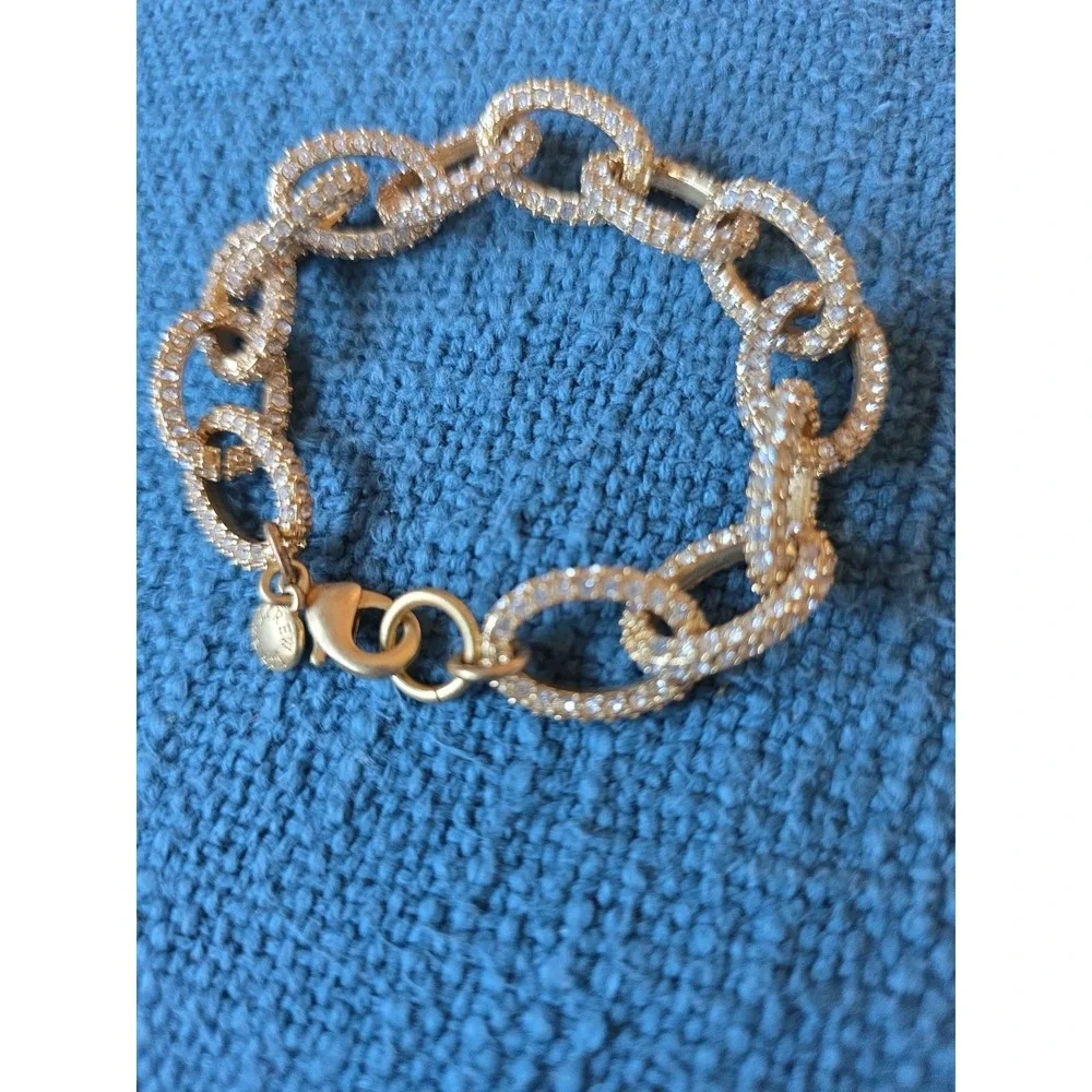 J Crew Bracelet Pave Crystal Link Gold Tone Chunky Rhinestone 7.5